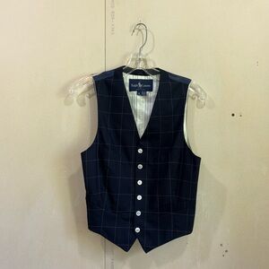 Ralph Lauren Blue And White Windowpane Wool Vest With Silk Back Size 6